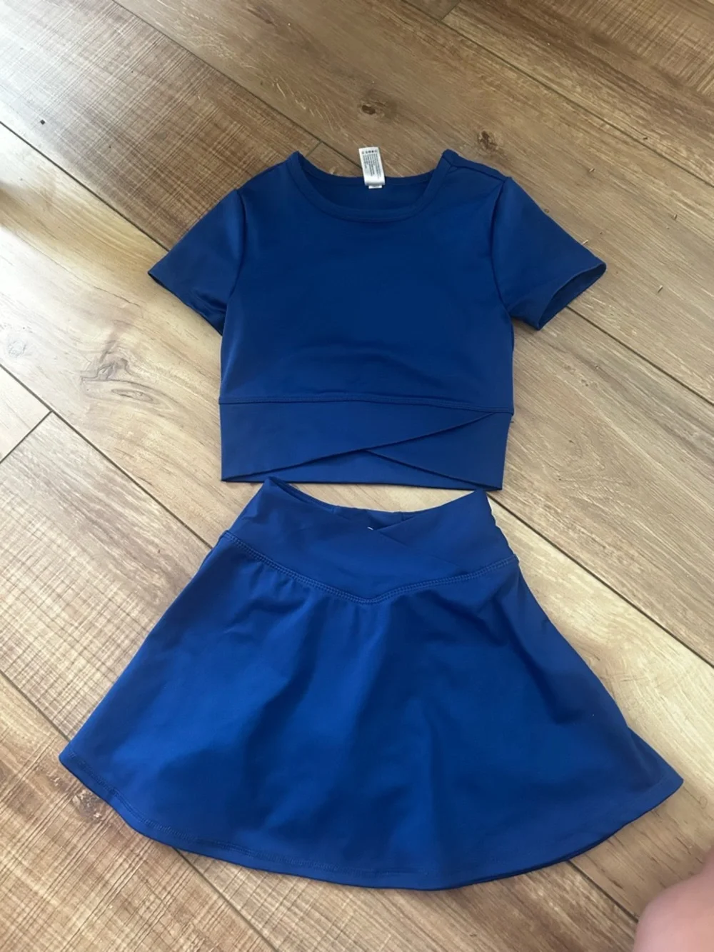 Girls' Royal Blue Skirted Matching Set - Short Sleeve Crop Top & Flared Skirt